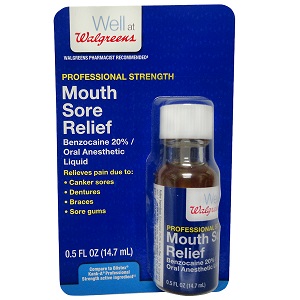 bottle of Walgreens Professional Strength Mouth Sore Relief