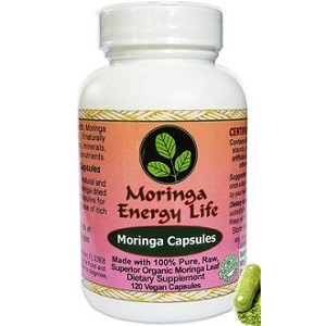 bottle of Moringa Energy Life Moringa Capsules