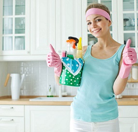 woman with cleaning products